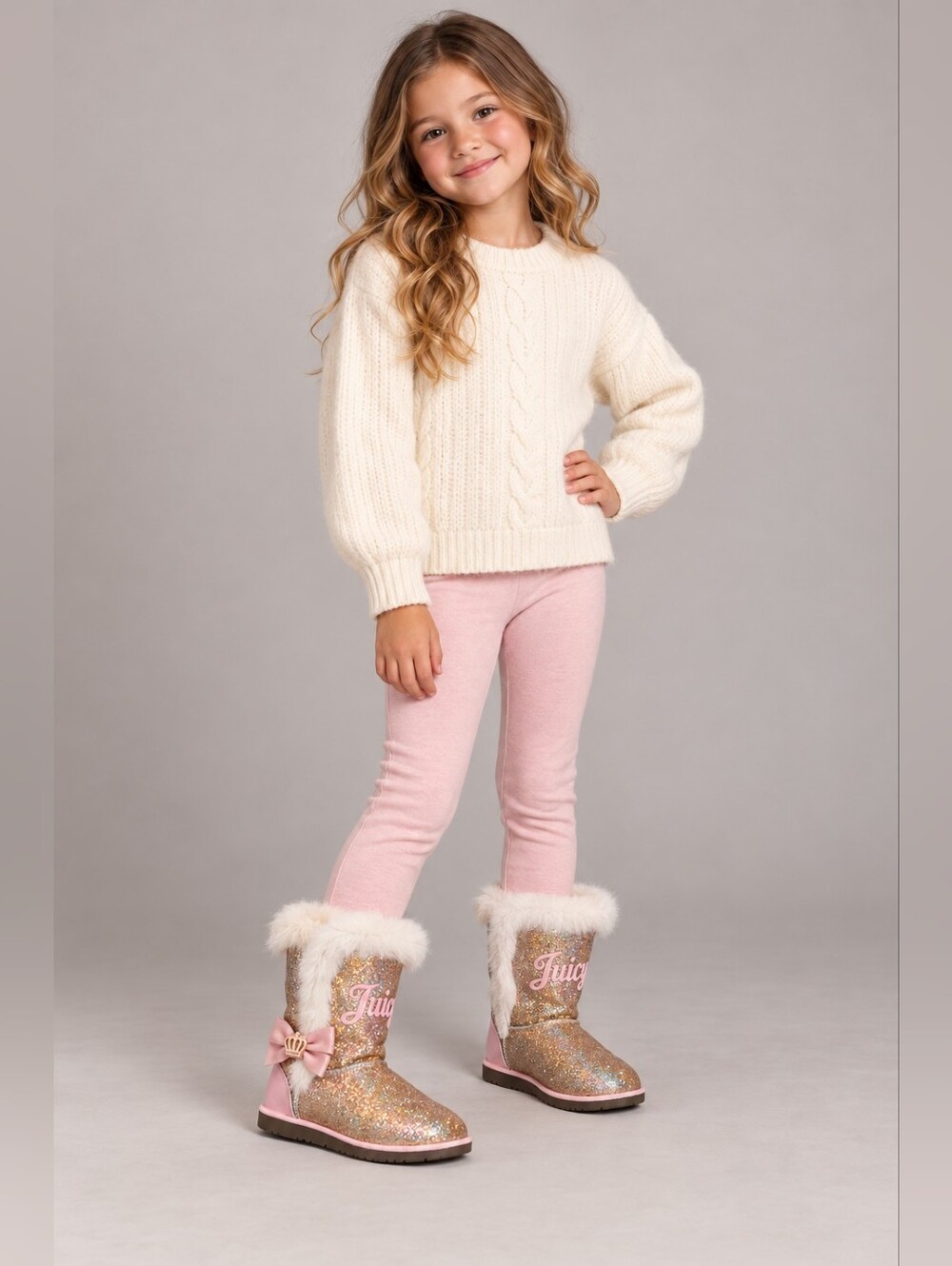🥝Juicy Couture Windsor Girls’ Gold Glitter Bow Boots – Size 4M
